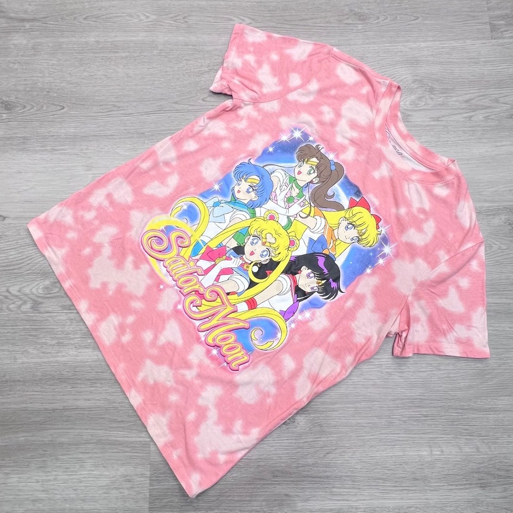 Sailor Moon Pink Tie Dye Graphic T-Shirt Womens Large Anime Sailor Guardians Tee